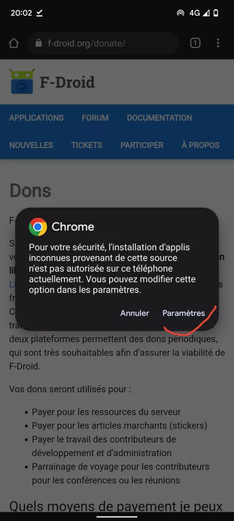 Modifier les paramètre pour installer F-Droid