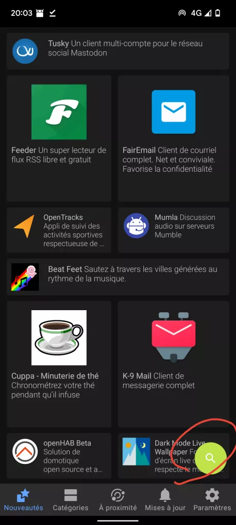 Rechercher dans le catalogue d'application F-Droid