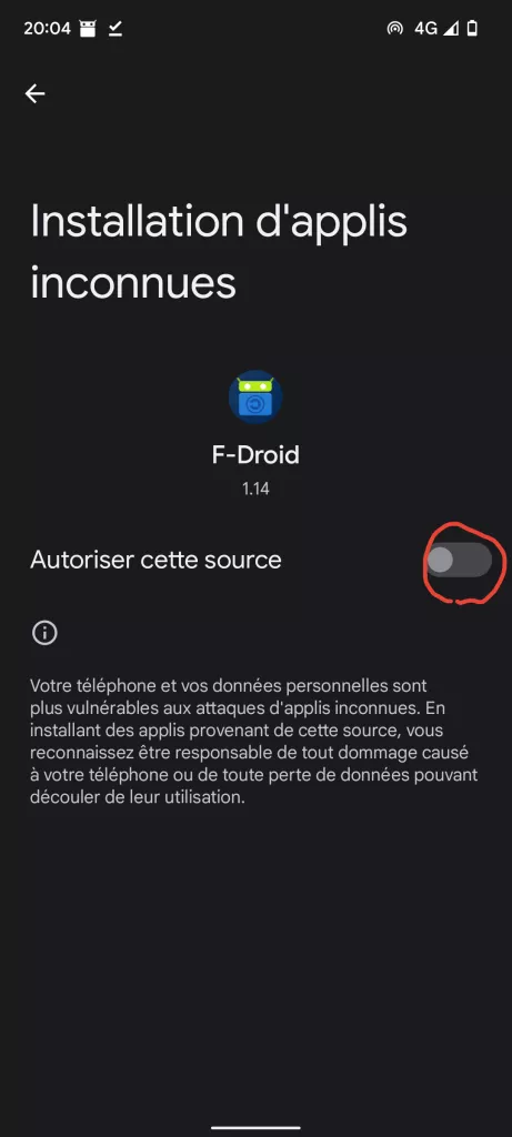 Autoriser l'installation de l'application OsmAnd